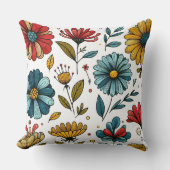 Floral Retro Folk Art クッション (正面)
