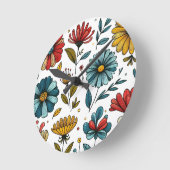 Floral Retro Folk Art ラウンド壁時計 (傾斜)