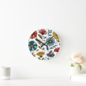 Floral Retro Folk Art ラウンド壁時計 (ホーム)