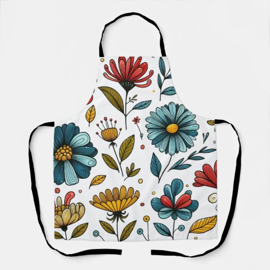 Floral  Retro Folk Art Apron エプロン (正面)