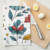 Floral  Retro Folk Art Apron キッチンタオル (四つ折り)
