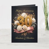 Floral Ribbon Emerald Anniversary Golden 30 Years  カード (正面)