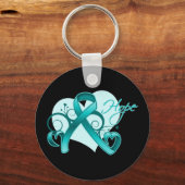 Floral Ribbon Hope - Teal Ribbon キーホルダー (正面)