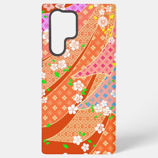 Floral Ribbon Kimono Pattern Samsung Galaxyケース (裏面)
