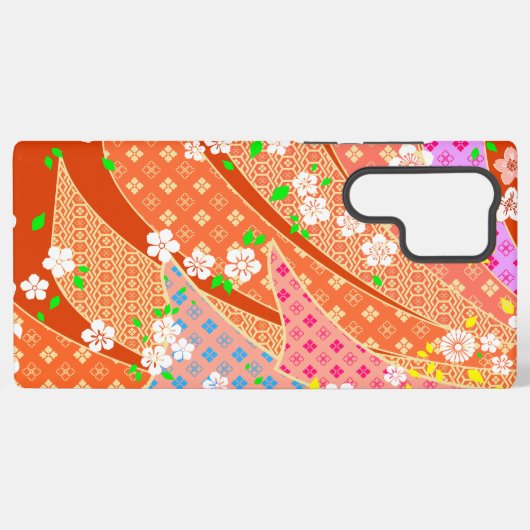 Floral Ribbon Kimono Pattern Samsung Galaxyケース (裏面横)