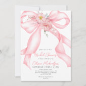 Floral Ribbon Pink Bow Boho Coquette Bridal Shower 招待状 (正面)