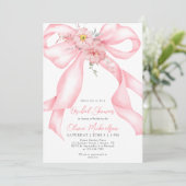 Floral Ribbon Pink Bow Boho Coquette Bridal Shower 招待状 (スタンド正面)