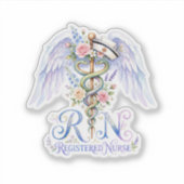 Floral RN Registered Nurse Angel Wings Watercolor  シール (正面)