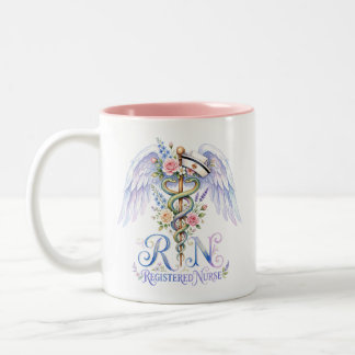 Floral RN Registered Nurse Angel Wings Watercolor  ツートーンマグカップ