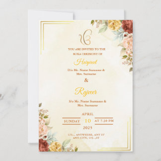 Floral Roka Ceremony Invitation, Engagement Card 招待状