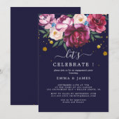 Floral Romance | グレー「お祝いしよう」招待状 招待状 (正面/裏面)