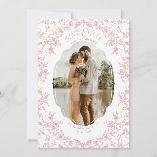Floral Romance Chinoiserie Classic Love Mauve Pink セーブザデート (正面)