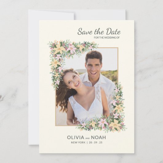 Floral Romance Photo Save the Date Card セーブザデート (正面)