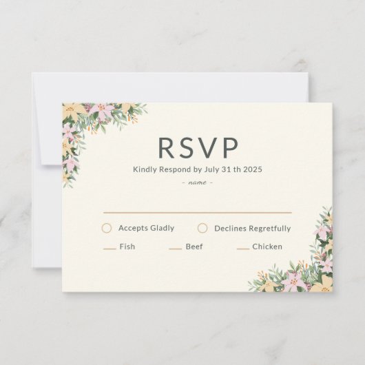 Floral romantic wedding RSVP Card (正面)