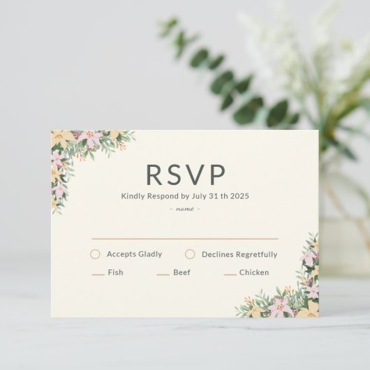 Floral romantic wedding RSVP Card (スタンド正面)