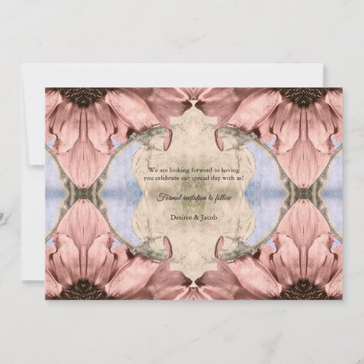Floral Rose Gold Blush Pink Save The Date 案内状 (裏面)
