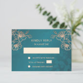 Floral Rose Gold Teal Wedding RSVP (スタンド正面)