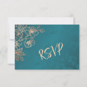 Floral Rose Gold Teal Wedding RSVP (裏面)