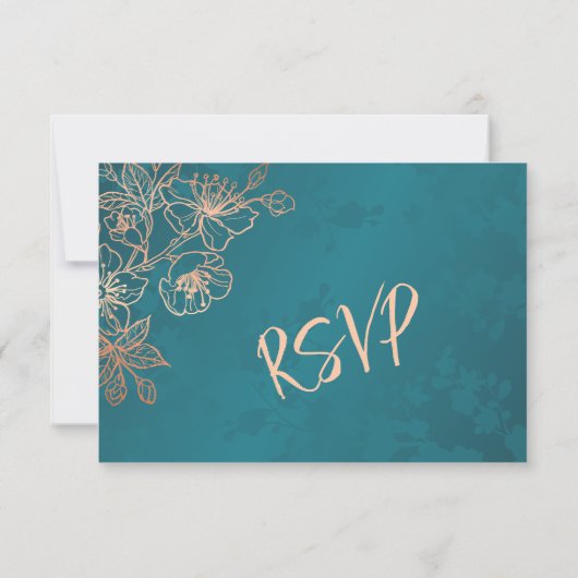 Floral Rose Gold Teal Wedding RSVP (裏面)