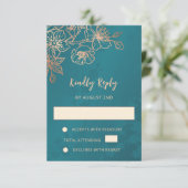 Floral Rose Gold Teal Wedding RSVP (スタンド正面)