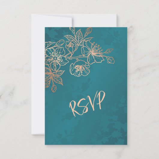 Floral Rose Gold Teal Wedding RSVP (裏面)
