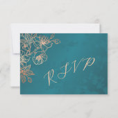 Floral Rose Gold Teal Wedding RSVP (裏面)