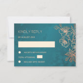 Floral Rose Gold Teal Wedding RSVP (正面)