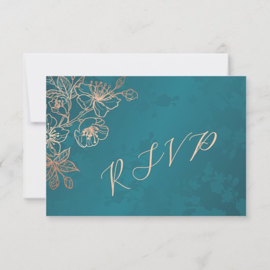 Floral Rose Gold Teal Wedding RSVP (裏面)