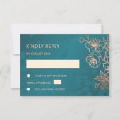 Floral Rose Gold Teal Wedding RSVP (正面)