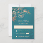 Floral Rose Gold Teal Wedding RSVP (正面)
