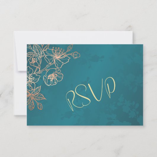Floral Rose Gold Teal Wedding RSVP (裏面)