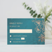 Floral Rose Gold Teal Wedding RSVP (スタンド正面)