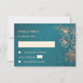 Floral Rose Gold Teal Wedding RSVP (正面)