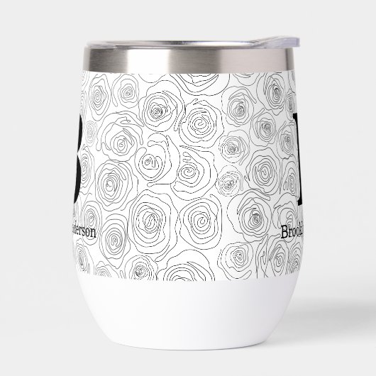 Floral Rose Monogram Wedding Black And White  (左面)