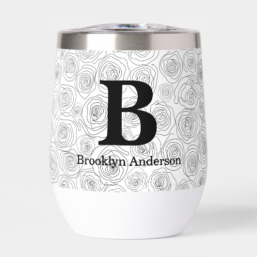 Floral Rose Monogram Wedding Black And White  (正面)