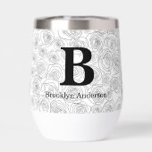 Floral Rose Monogram Wedding Black And White  (背面)