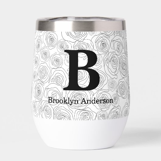 Floral Rose Monogram Wedding Black And White  (背面)