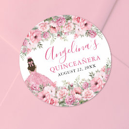 Floral Rose Pink Quinceanera ラウンドシール