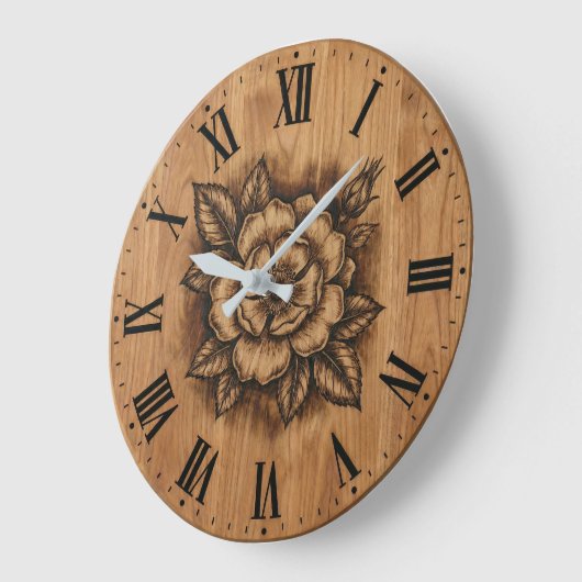 Floral Rose Wall Clock | Rustic Farmhouse Decor ラージ壁時計 (傾斜)