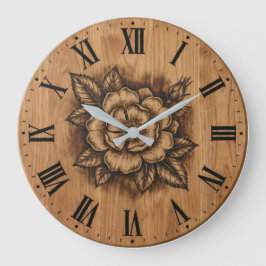 Floral Rose Wall Clock | Rustic Farmhouse Decor ラージ壁時計