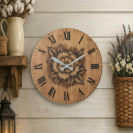 Floral Rose Wall Clock | Rustic Farmhouse Decor ラージ壁時計