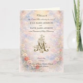 Floral Roses Catholic Wedding Mass Program カード (正面)