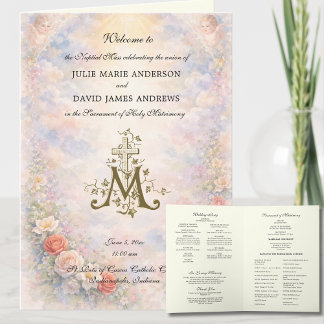 Floral Roses Catholic Wedding Mass Program カード
