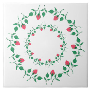 Floral round frame with pink rose flowers タイル
