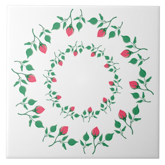 Floral round frame with pink rose flowers タイル (正面)