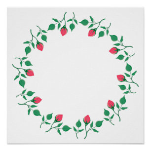 Floral round frame with pink rose flowers ポスター