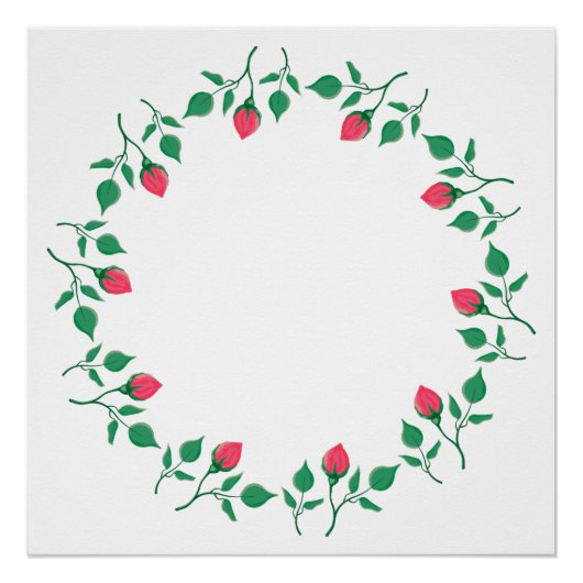 Floral round frame with pink rose flowers  ポスター (正面)