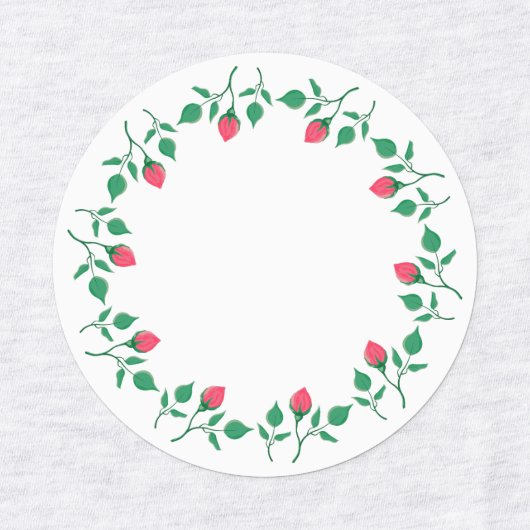 Floral round frame with pink rose flowers  ラベル (デザイン2)