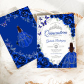 Floral Royal Blue Silver Quinceanera 招待状