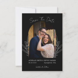 Floral Rustic Arch Photo Black Wedding Monogram セーブザデート